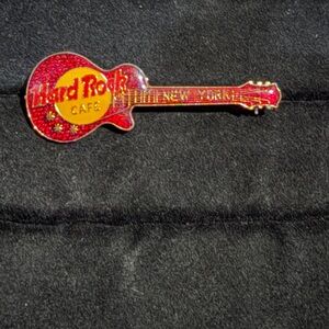 Vintage 1980s Red Enamel Hard Rock Cafe New York Collectible Les Paul Guitar Pin
